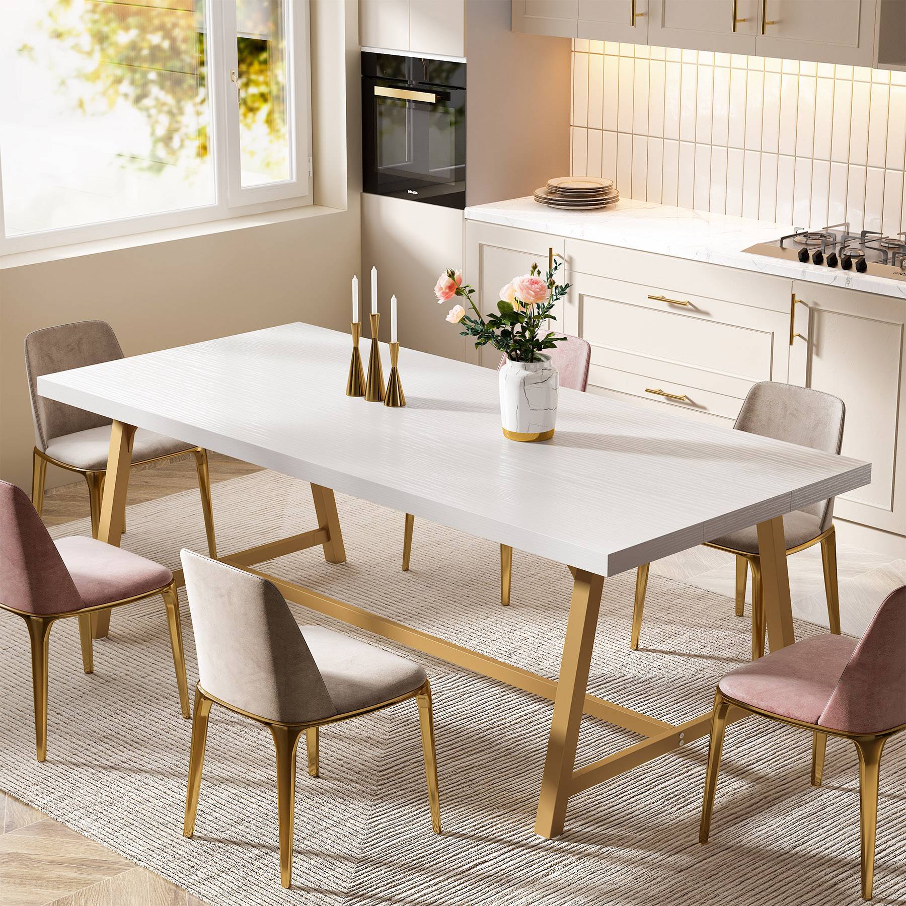 Dining Table for 8 People, 70.87" Rectangular Wood Kitchen Table Tribesigns